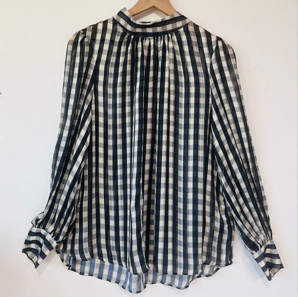 H&M Navy Blue And White Plaid Blouse   Size L   NWT
